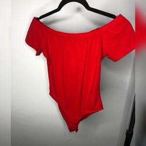 Ferrari Red off shoulder leotard